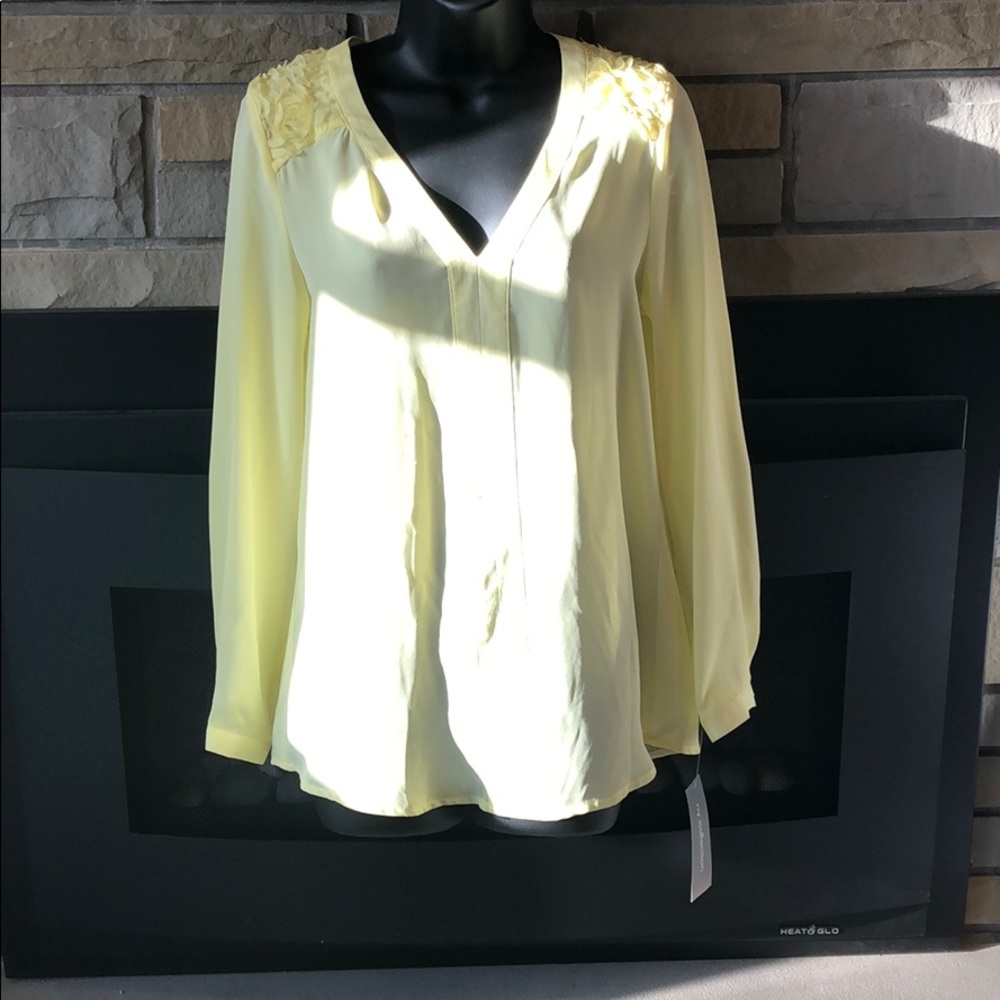 Ny Collection Sheer yellow long sleeve shirt